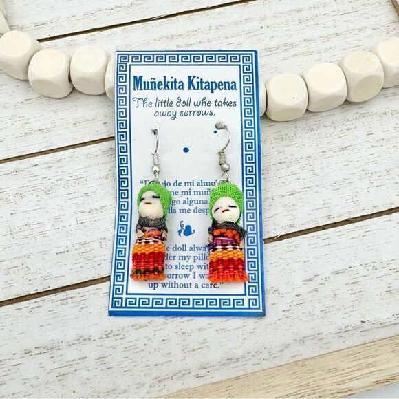 Muñekita Kitapena Mexican Worry Doll Handmade Earrings NWT - Picture 5 of 6